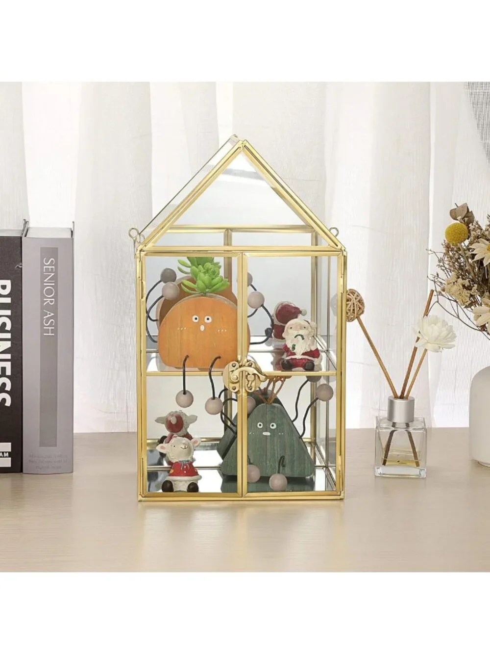 2-Tier Clear Glass Jewelry & Makeup Organizer, Gold Mirrored Decorative Storage